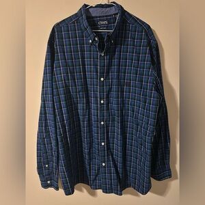 Chaps Men's Blue and Green Plaid Button Down Shirt